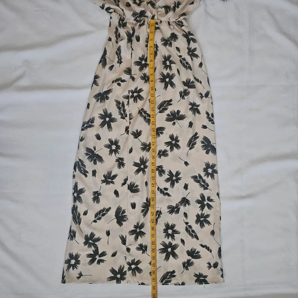n/t Women's Beige & Black Floral Elastic Waist V-Neckline Maxi Dress Size Small - Picture 12 of 13